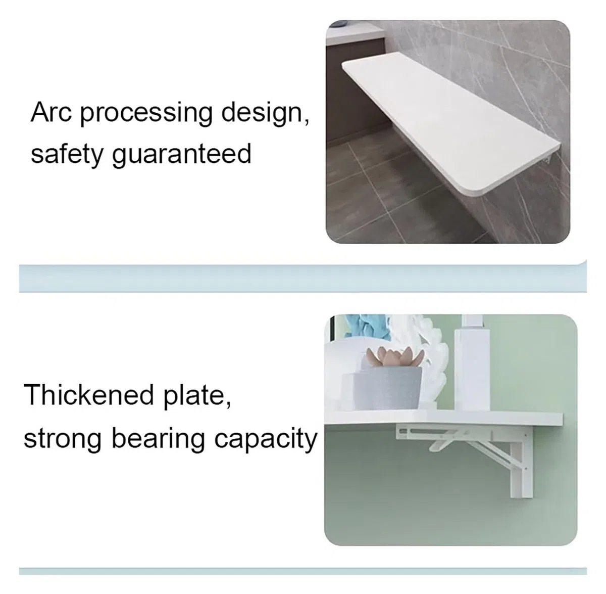 Banco de trabajo plegable montado en la pared, soporte de acero laminado en frío, escritorio plegable que ahorra espacio para el hogar y la oficina (blanco, 40 x 20 cm / 16x8in)