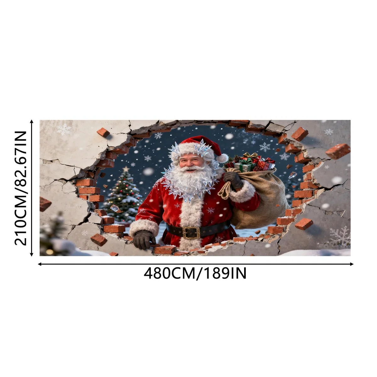 292 - Cartel de felicitaciones con texto en inglés «The Merry Christmas Christmas The Background Party Santa», fotografía de Papá Noel, fondo de puerta de garaje, decoración