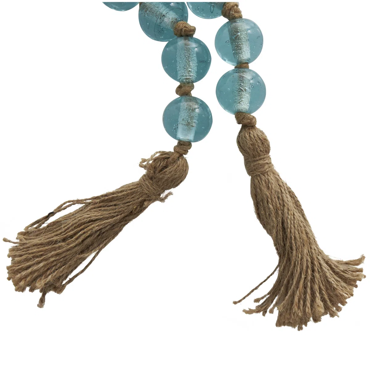 Deco 79 Guirnalda de Cuentas Redondas de Cristal Hecha a Mano con Borla con Yute marrón Anudado, 45 x 1 x 1 Pulgadas, Azul Claro