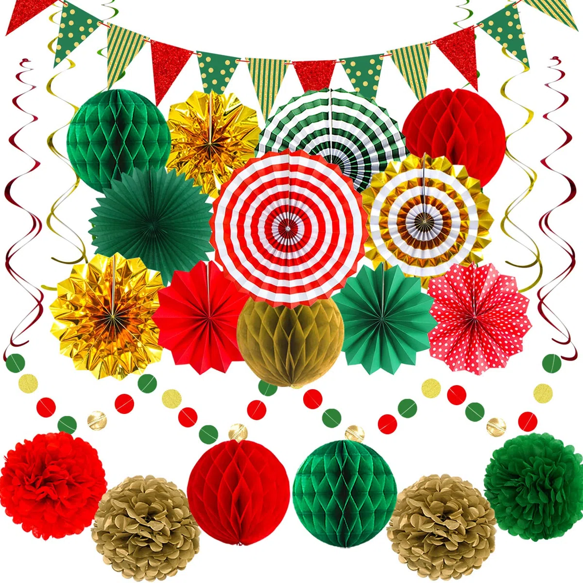 Banderas de triángulo de Navidad, banderín de papel rojo verde dorado para cumpleaños de Navidad, decoraciones de fiesta de Navidad, decoración de año nuevo