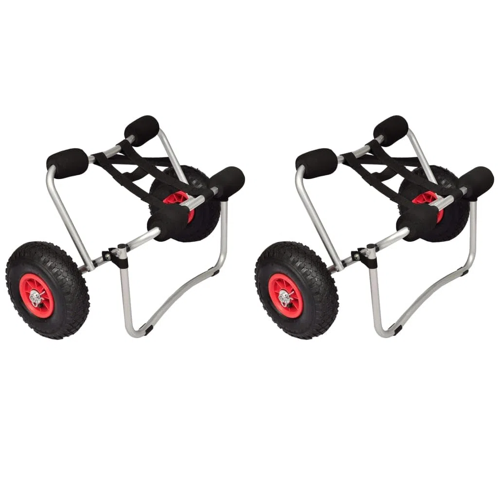 Carrito de kayak de aluminio, 2 piezas, con ruedas de goma hinchables, soporte con resorte y cojín de espuma para proteger la parte inferior del kayak, plegable para un fácil almacenamiento