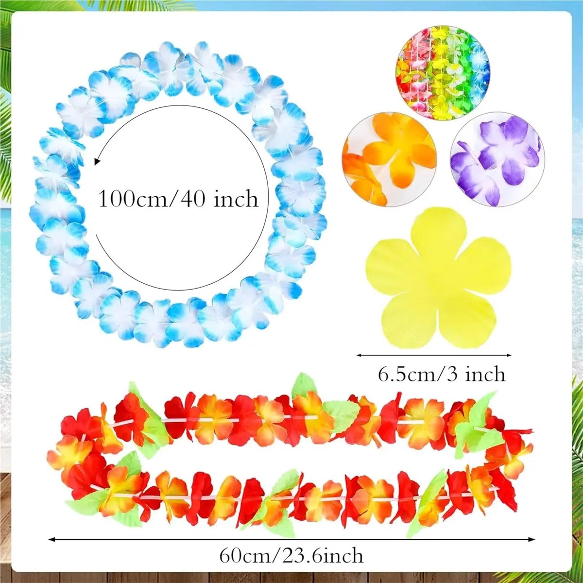 36-200 Piezas de Collares Hawaianos con Flores Tropicales, guirnaldas Hawaianas, decoración for Fiestas Luau, Suministros for Bodas Verano para Fiesta(200pcs)
