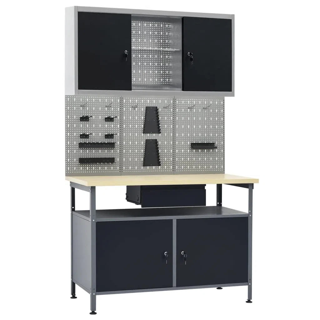 Banco de trabaño con Tres Paneles de Pared y un Armario, Banco De Trabajo, Mesa Trabajo Taller, Mesa De Trabajo, Banco Herramientas, Mesas De Taller,