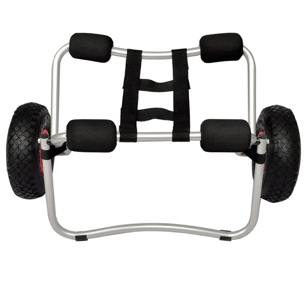 Carrito de kayak de aluminio, 2 piezas, con ruedas de goma hinchables, soporte con resorte y cojín de espuma para proteger la parte inferior del kayak, plegable para un fácil almacenamiento