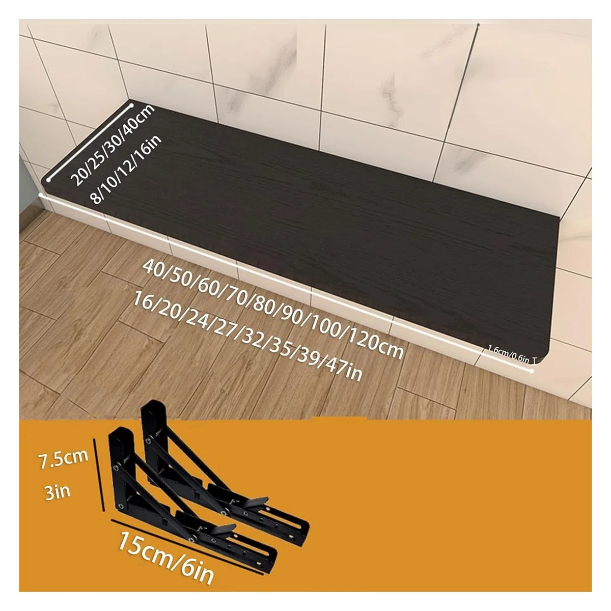 Banco de trabajo plegable montado en la pared, soporte de acero laminado en frío, escritorio plegable que ahorra espacio para el hogar y la oficina (blanco, 40 x 20 cm / 16x8in)
