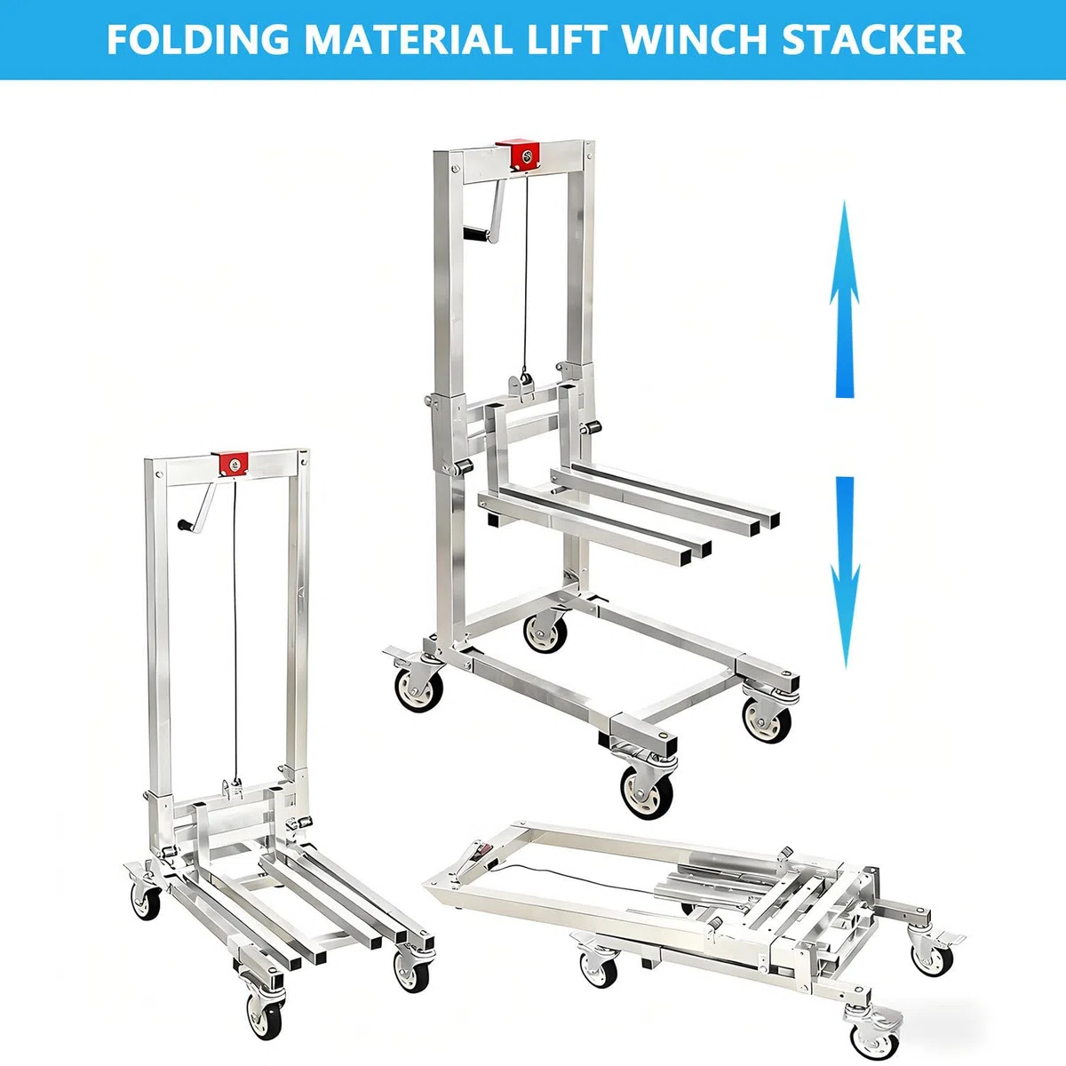 Camión elevador manual de palés, capacidad de 60 kg, plegable, para mudanzas de almacén y oficina