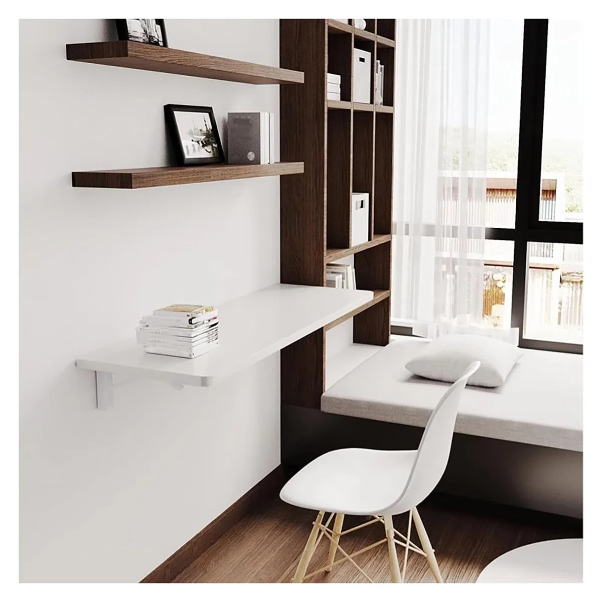 Banco de trabajo plegable montado en la pared, soporte de acero laminado en frío, escritorio plegable que ahorra espacio para el hogar y la oficina (blanco, 40 x 20 cm / 16x8in)
