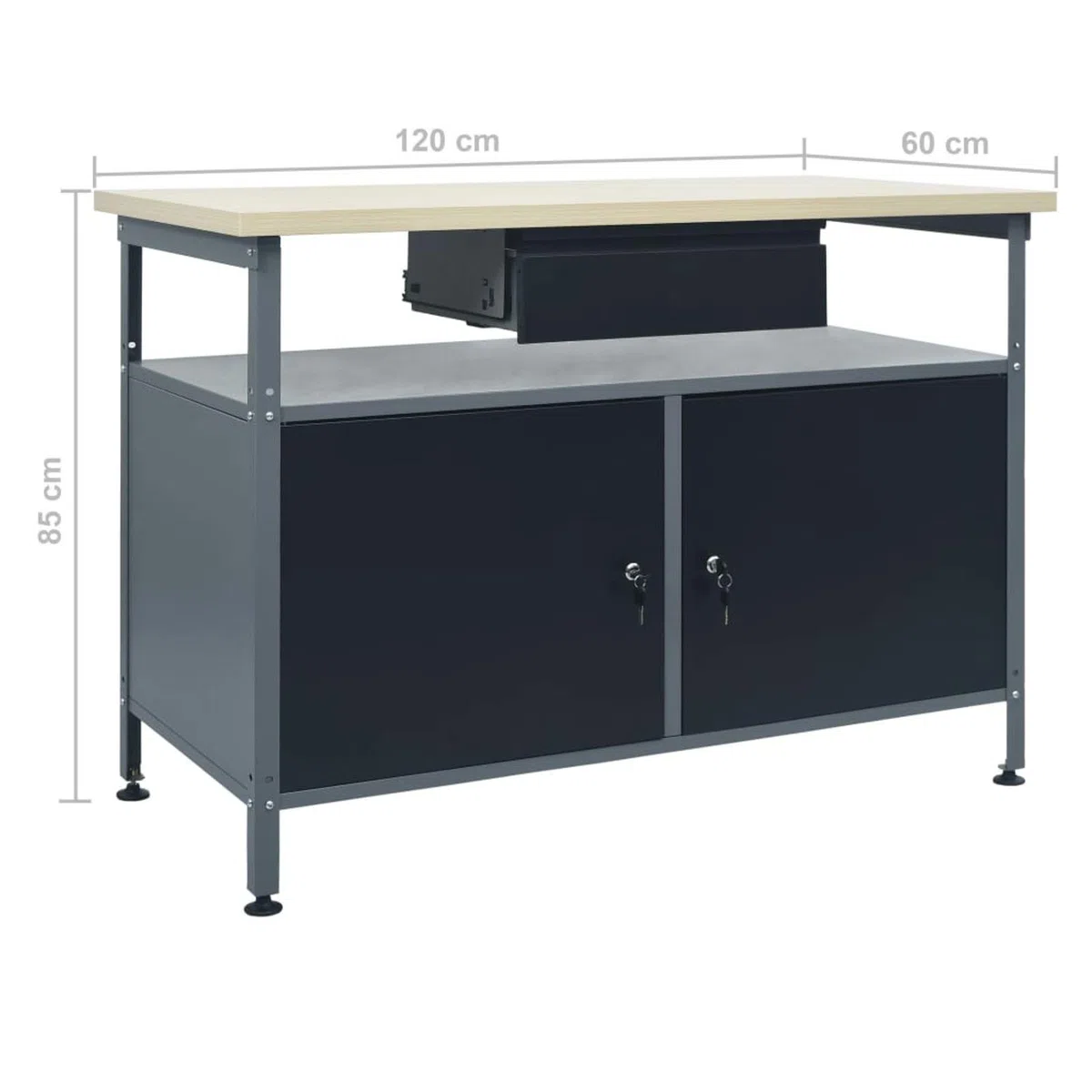 LAPOOH Banco de trabaño con Tres Paneles de Pared y un Armario, Banco De Trabajo, Mesa De Trabajo, Mesa Trabajo Taller, Banco Herramientas,
