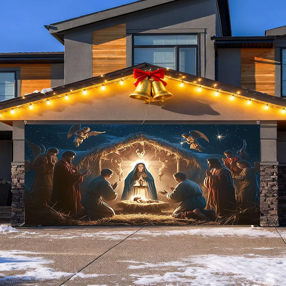 Cartel de bienvenida con texto en inglés "The Merry Christmas Christmas The Background Party Santa Photography Garage Door Background Party Decor 264