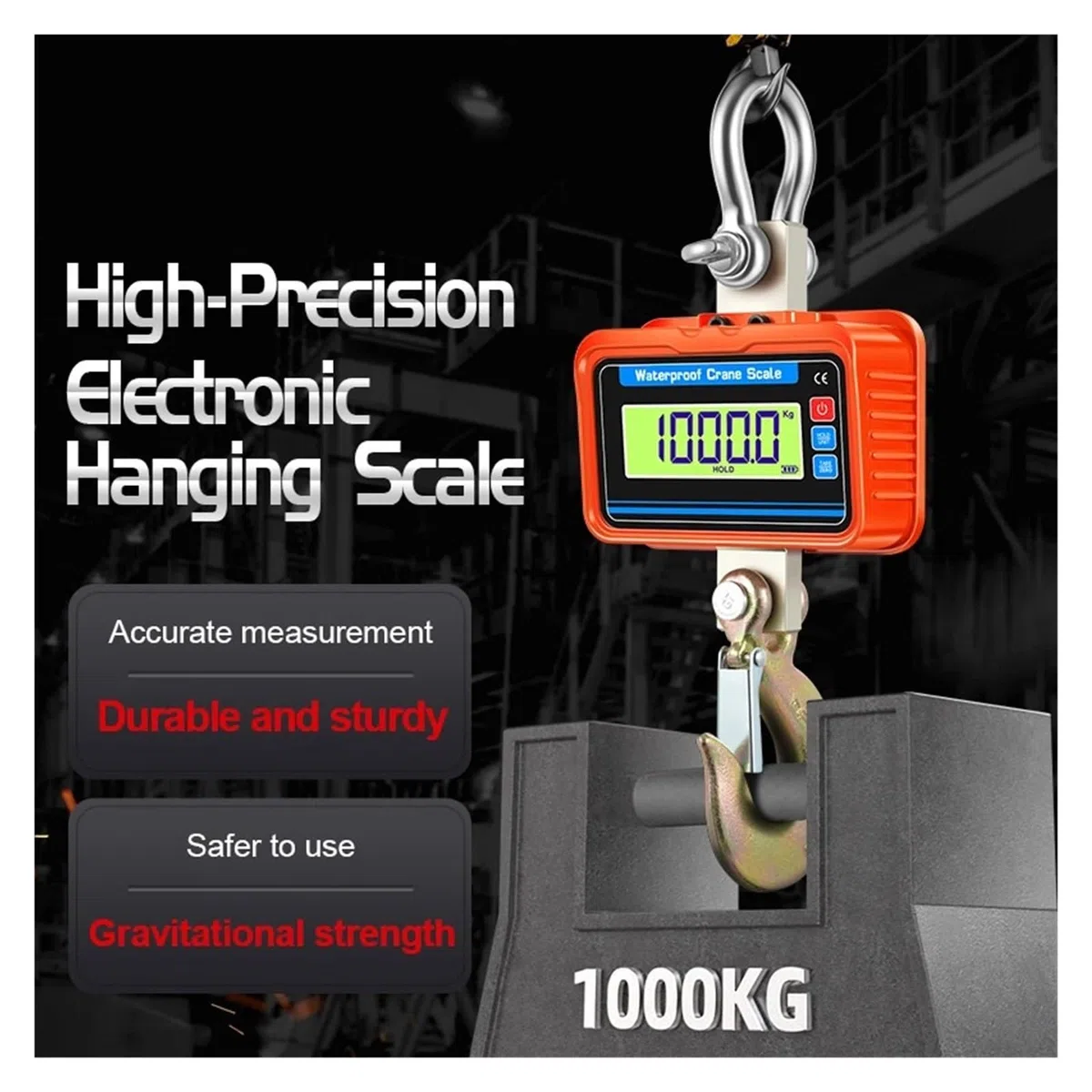 Báscula colgante digital, Báscula de grúa resistente al agua 3000kg, pantalla LCD, báscula colgante electrónica, Control remoto, gancho acero aleación, equilibrio peso 3T(Oranje)