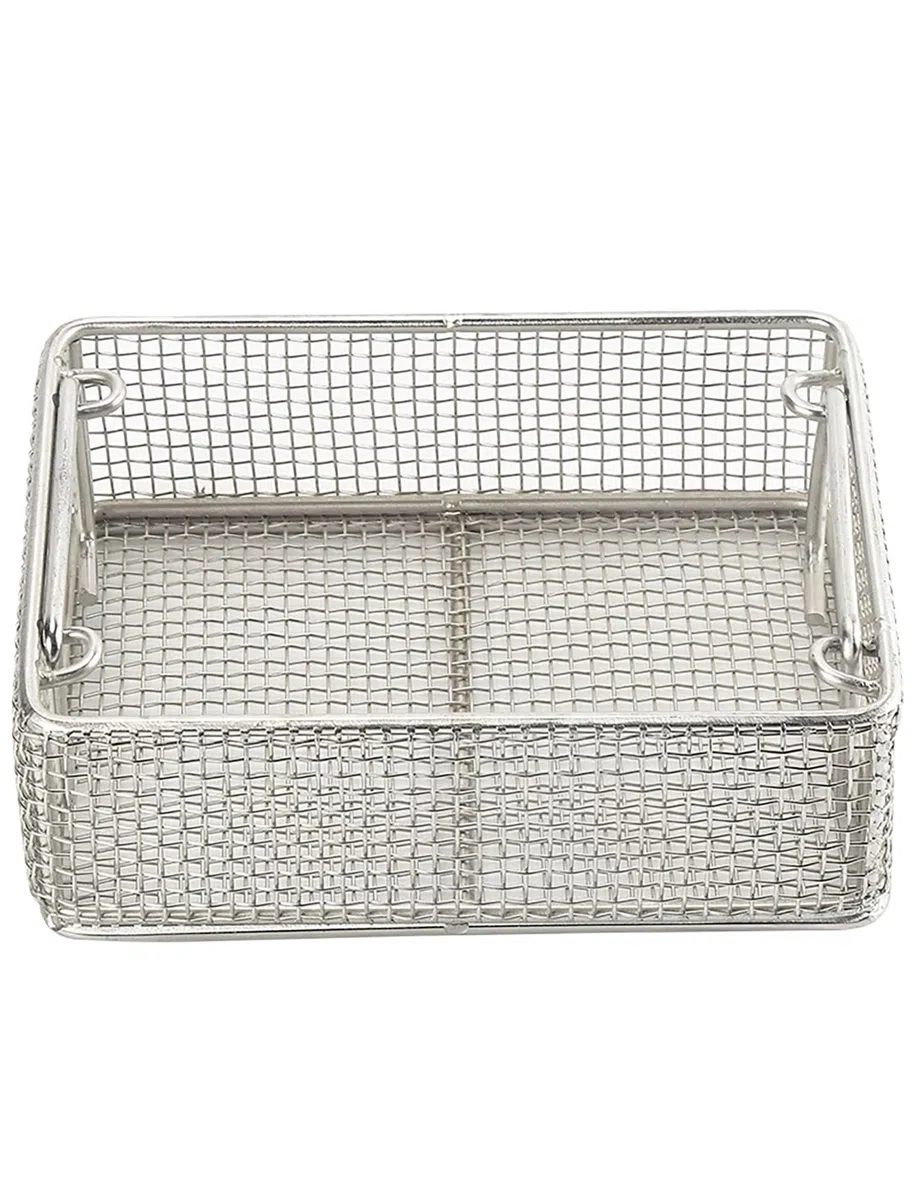 Cesta de alambre inox 304, malla 4 mm, bandeja rectangular, asa móvil