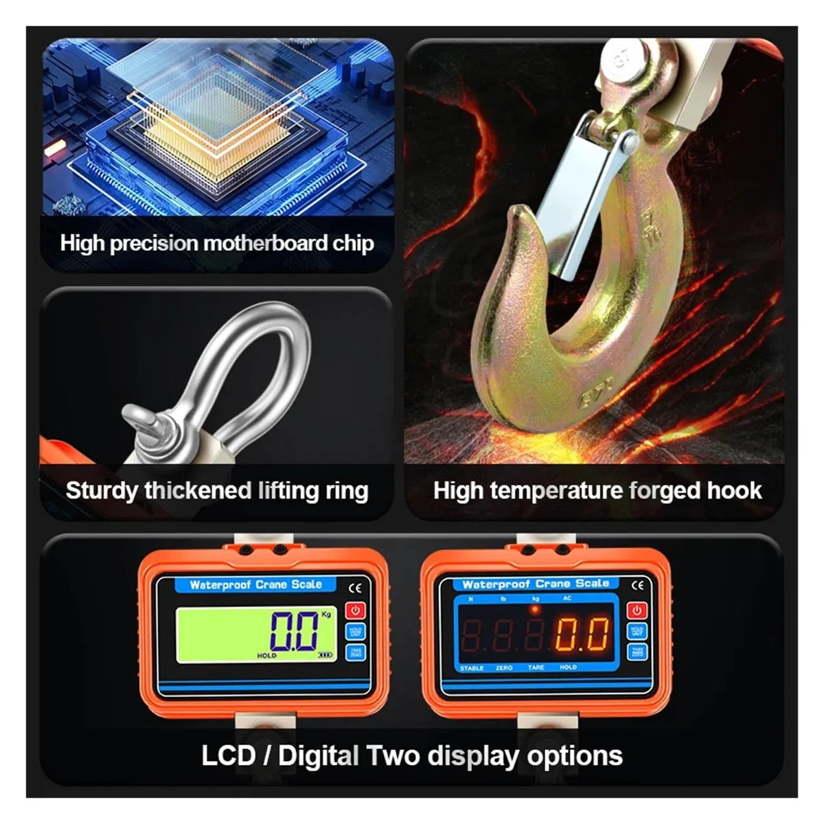 Báscula colgante digital, Báscula de grúa resistente al agua 3000kg, pantalla LCD, báscula colgante electrónica, Control remoto, gancho acero aleación, equilibrio peso 3T(Oranje)