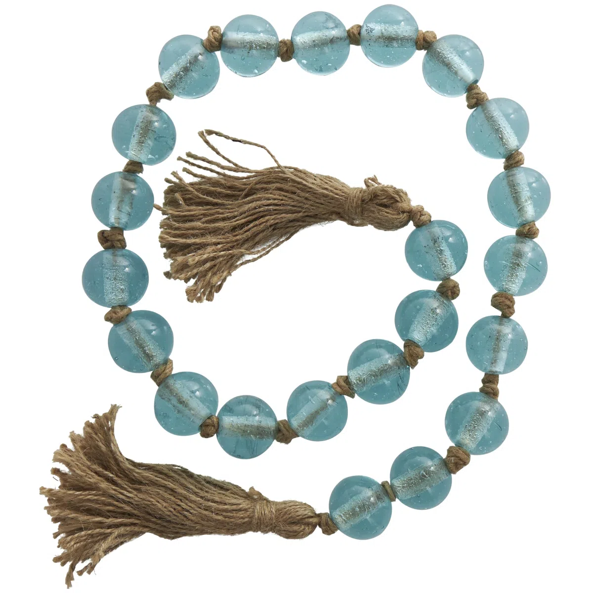 Deco 79 Guirnalda de Cuentas Redondas de Cristal Hecha a Mano con Borla con Yute marrón Anudado, 45 x 1 x 1 Pulgadas, Azul Claro