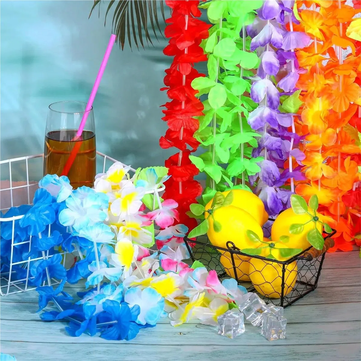 36-200 Piezas de Collares Hawaianos con Flores Tropicales, guirnaldas Hawaianas, decoración for Fiestas Luau, Suministros for Bodas Verano para Fiesta(200pcs)