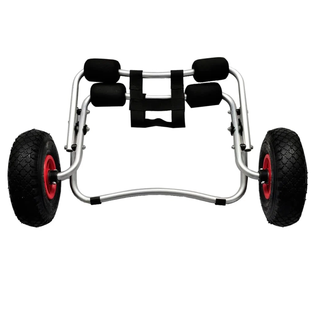 Carrito de kayak de aluminio, 2 piezas, con ruedas de goma hinchables, soporte con resorte y cojín de espuma para proteger la parte inferior del kayak, plegable para un fácil almacenamiento