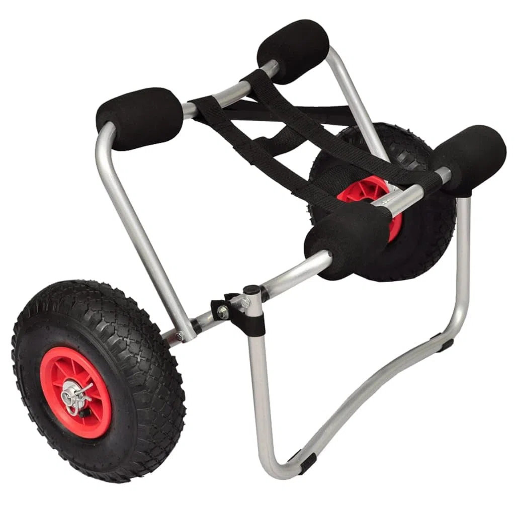 Carrito de kayak de aluminio, 2 piezas, con ruedas de goma hinchables, soporte con resorte y cojín de espuma para proteger la parte inferior del kayak, plegable para un fácil almacenamiento