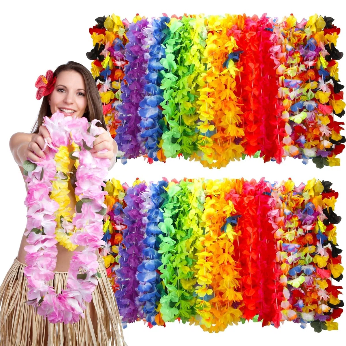 Collar de Flores Seda con temática Hawaiana, 50-200 Unidades, for Fiestas Playa, Bodas y cumpleaños para Fiesta(150pcs)