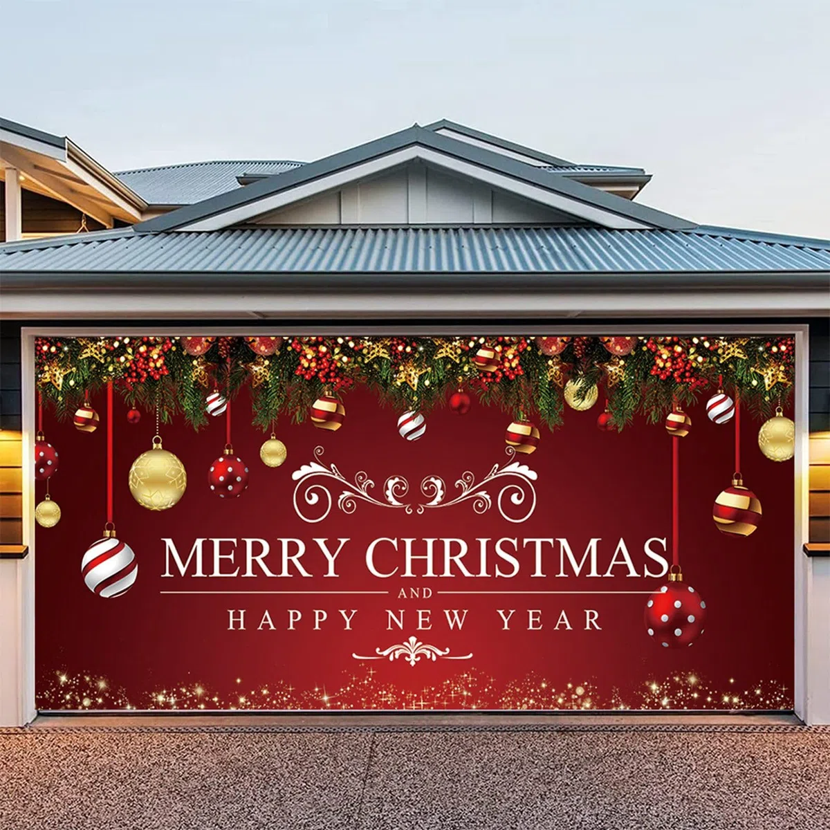 Letrero de Navidad para puerta de garaje, decoración de puerta de garaje de Navidad, cubierta mural, 7 x 16 pies, letrero grande para fiestas de vacaciones