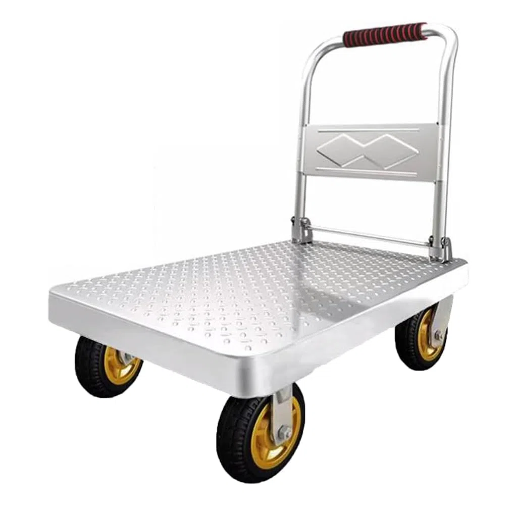 Carro de jardín plegable con ruedas, resistente, capacidad de 500 kg, transpalet, fácil almacenamiento, carrito de empuje para almacén y uso al aire libre (tamaño: 90 x 60 cm)