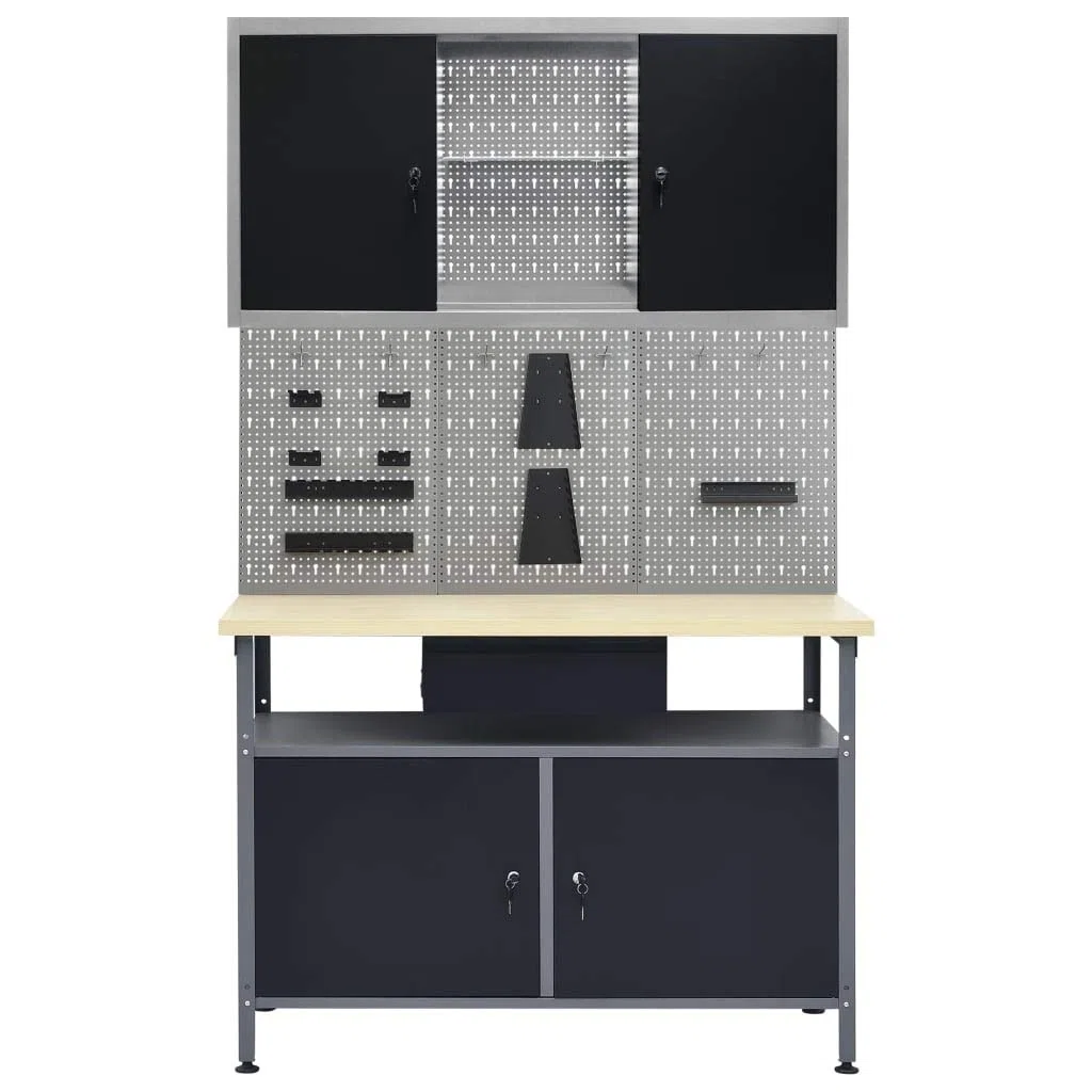 Banco de trabaño con Tres Paneles de Pared y un Armario, Banco De Trabajo, Mesa Trabajo Taller, Mesa De Trabajo, Banco Herramientas, Mesas De Taller,