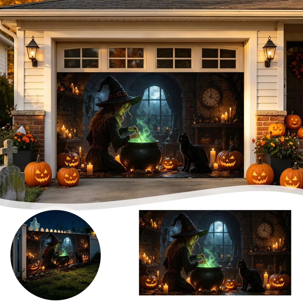 Bandera de Halloween para puerta de garaje, puerta de Halloween, pancarta colgante de fondo grande, mural adecuado para el hogar, exteriores, interiores, fiestas, paredes, ventanas